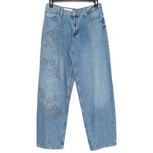 Zara Baggy Wide Leg Jeans High Rise Blue Rhinestone Floral Y2K 90s Festival 6